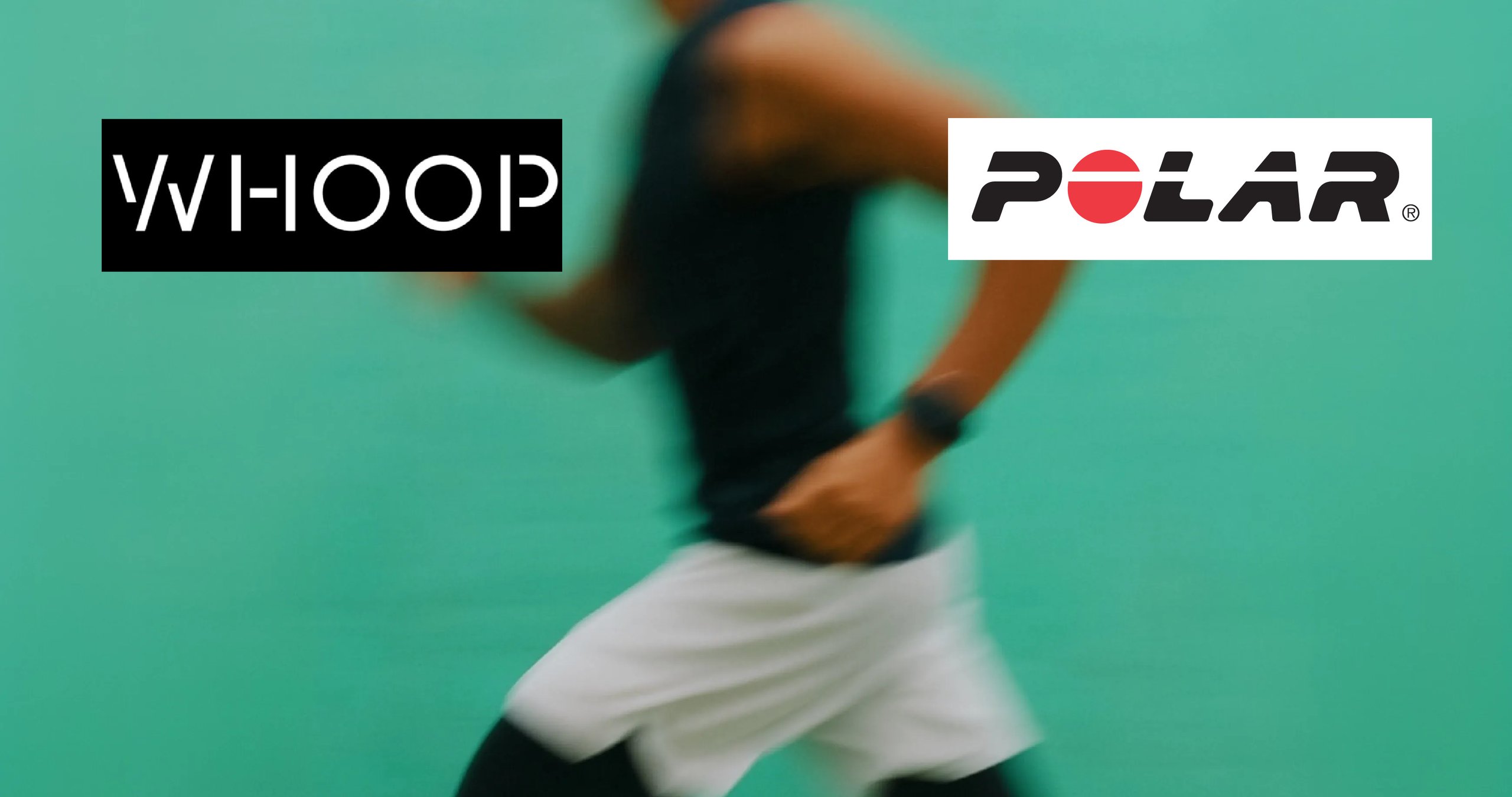Whoop vs Polar logos, runner with Polar LOOP band