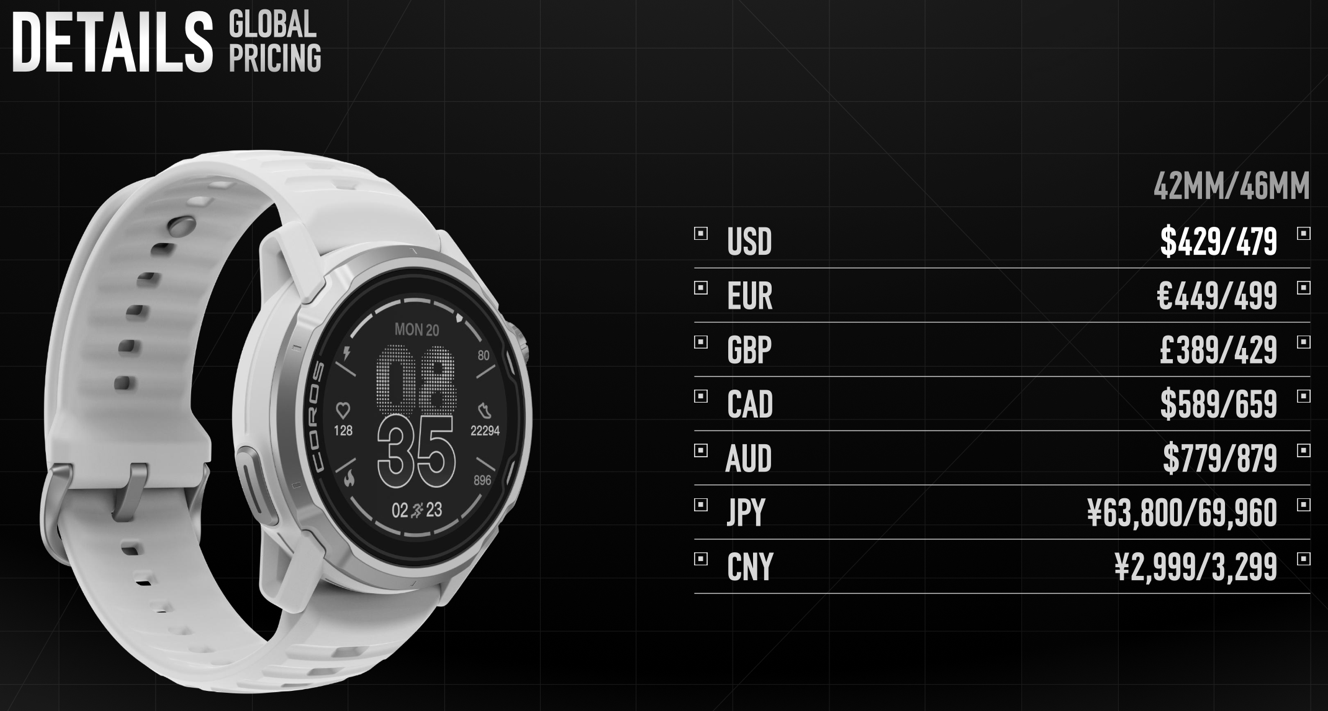coros apex 4 global pricing