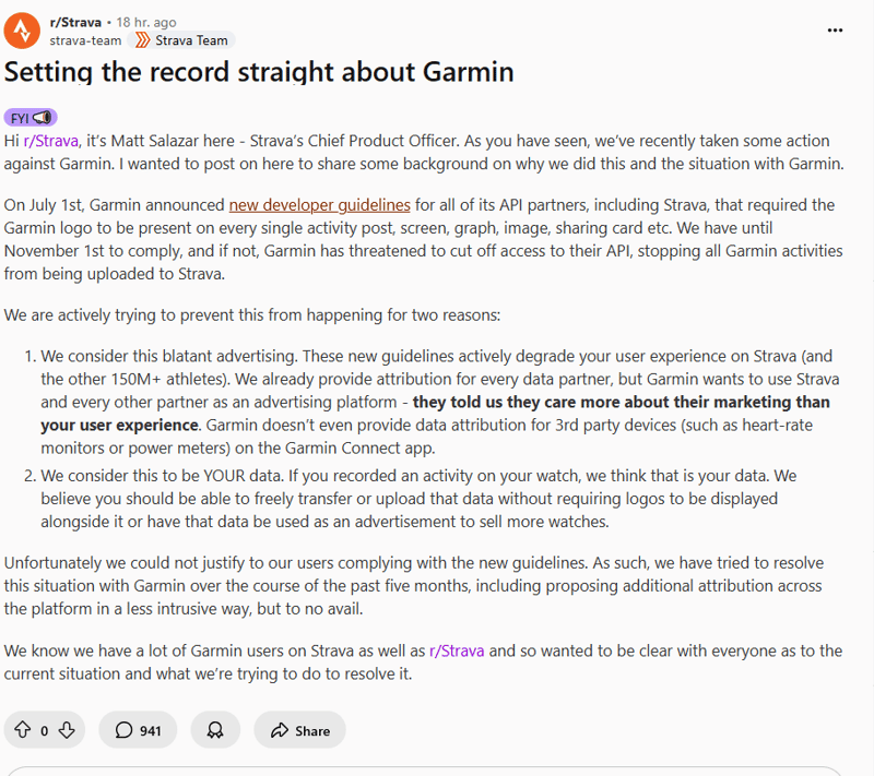 strava vs Garmin : strava set the record straight