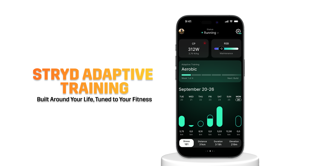 stryd adaptive training app screen showed on smartphone app