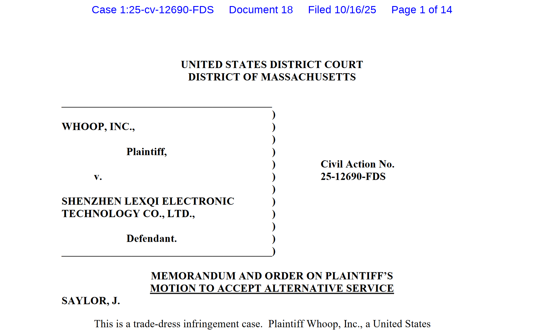 extract from the court filingof whoop vs Shenzhen Lexqi Electronic Technology