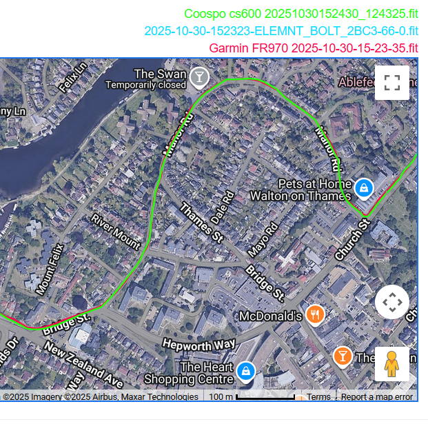 Coospo CS600 vs wahoo elemnt bolt 3 vs garmin forerunner 970 gnss close to low buildings result