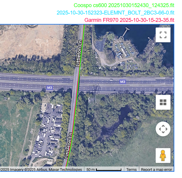 Coospo CS600 vs wahoo elemnt bolt 3 vs garmin forerunner 970 gnss under bridge result