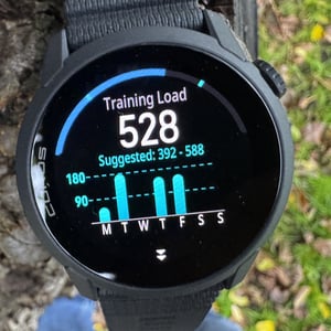 Coros Pace 4 Weekly training load showing multiple days of workout scores