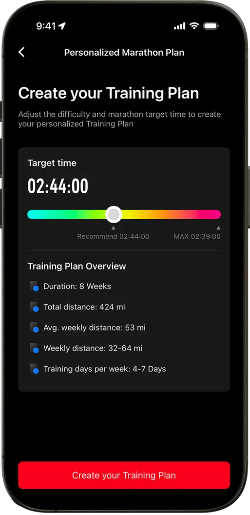 Coros Personalised Marathon Plan on Android app