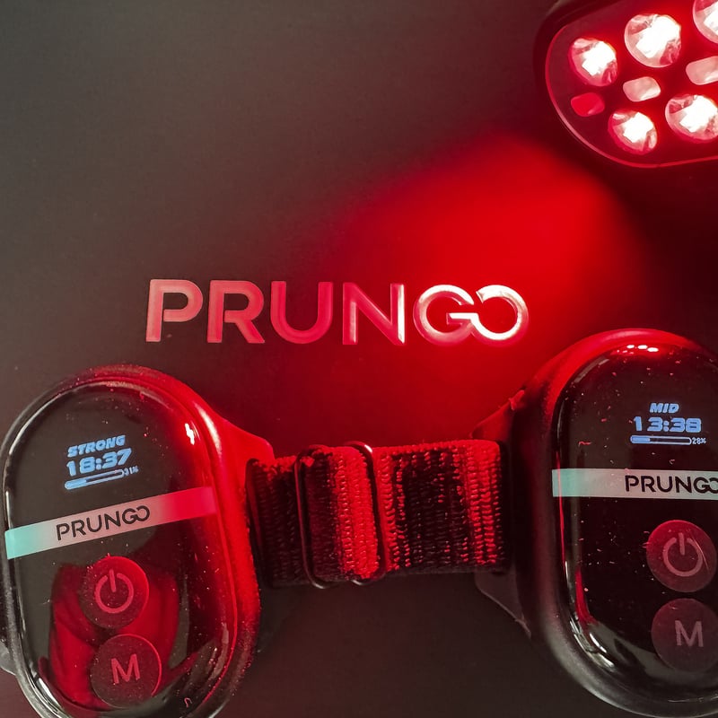 PRUNGO FluxGo Red Light Therapy square format with modules and branding