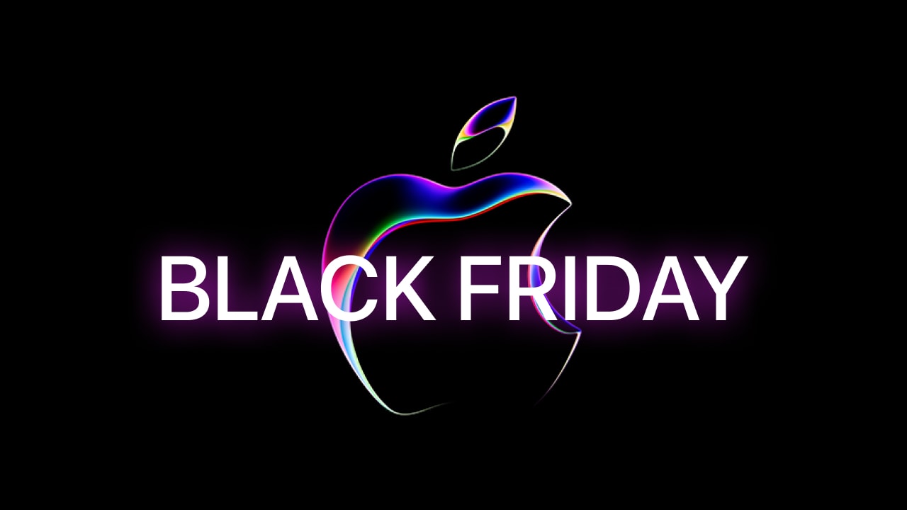Apple Black Friday and Cyber Monday Deals banner showing discounts on MacBook, Watch, and AirPods.