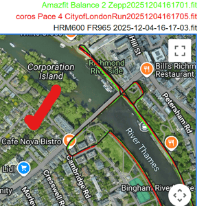 coros pace 4 gps accuracy when running under a bridge, close to walls and under tree cover with a double back