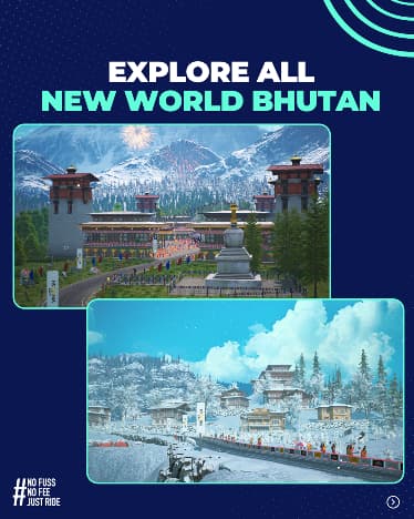 MyWhoosh Bhutan world preview showing Himalayan scenery and in-game routes