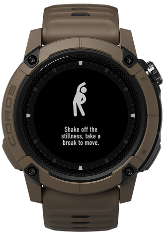 Coros move alert notification on watch face reminding athlete to stretch