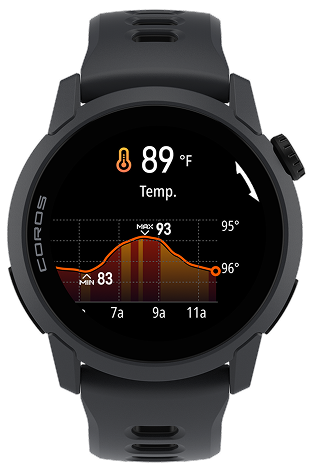 Coros ambient temperature widget showing environmental conditions