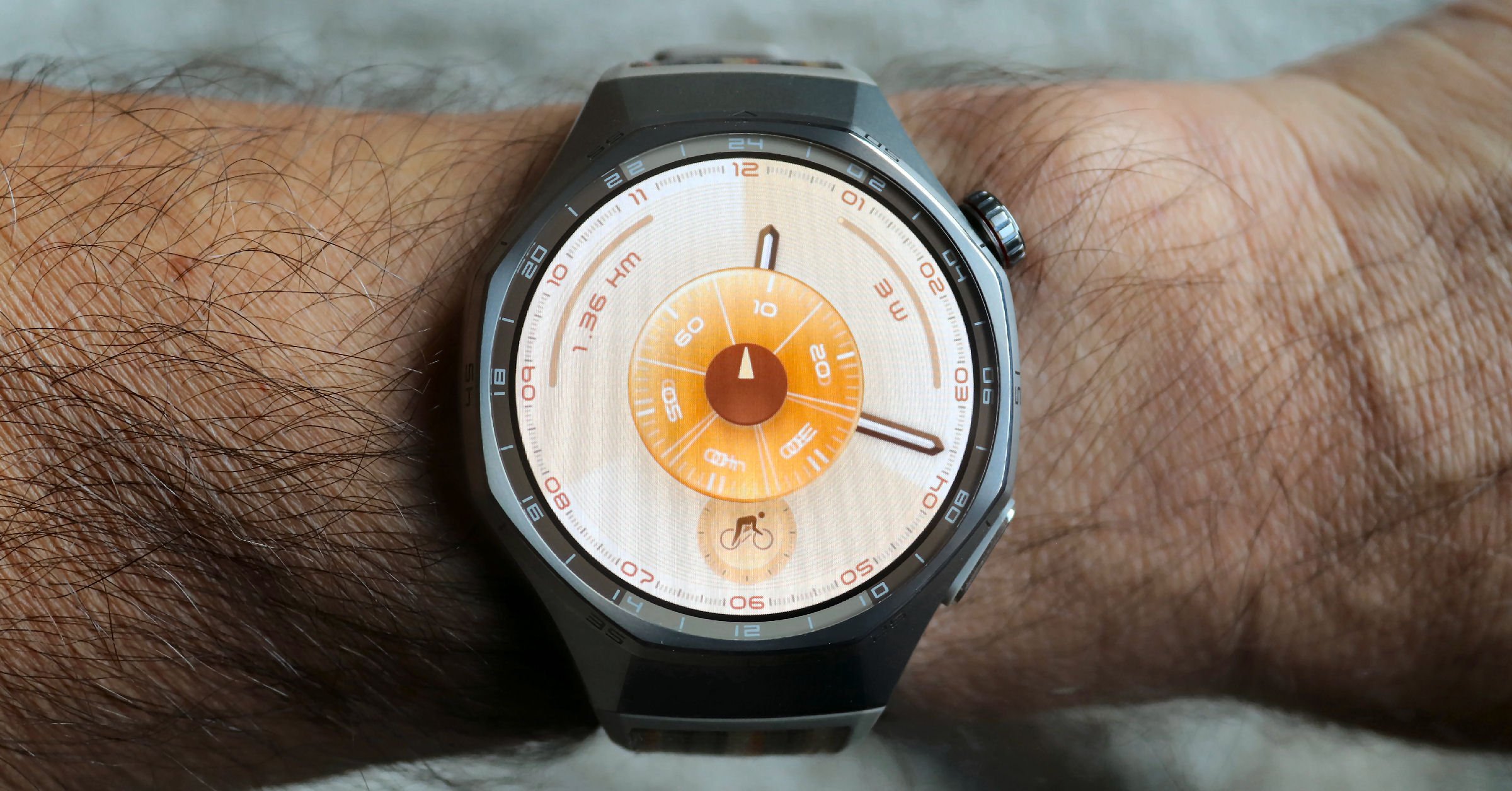 Huawei Watch GT 6 Pro 46mm size on slim wrist top-down view for scale comparison