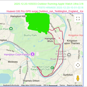 Huawei Watch GT 6 Pro GPS route overview showing overall tracking accuracy