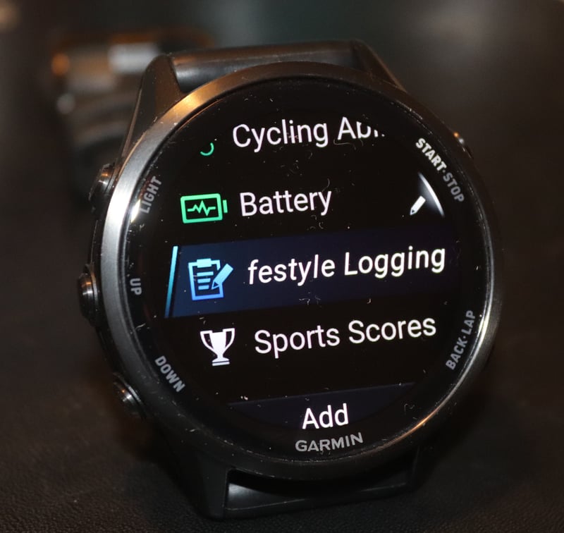 Garmin Lifestyle Logging glance from Venu 4 for tracking daily health habits
