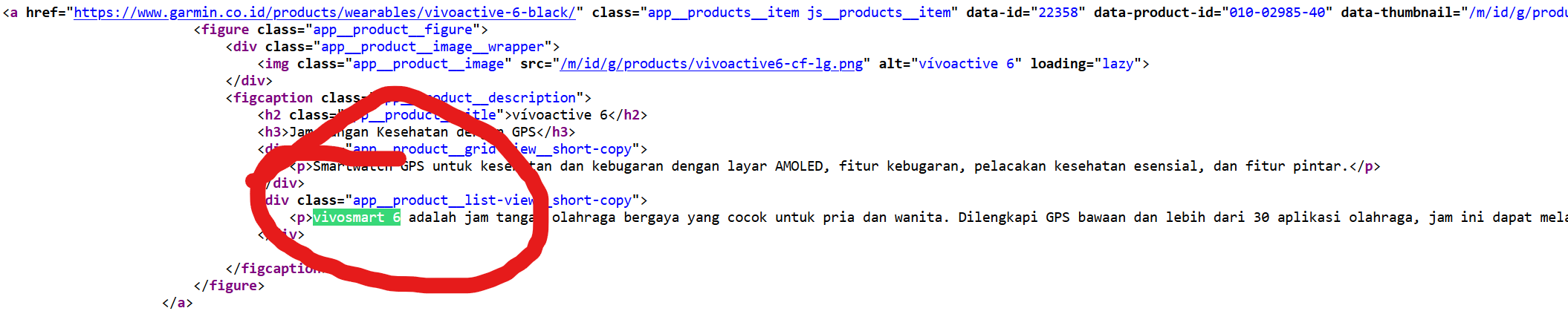 Evidence of Garmin Vivosmart 6 with built-in GPS from the product metadata on the official Garmin Indonesia website.