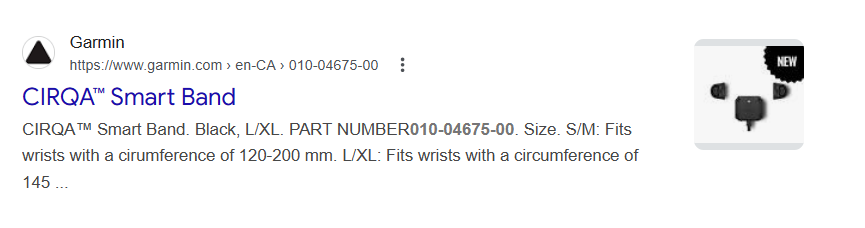 Garmin CIRQA Smart Band product image showing wrist-worn design with charging cable