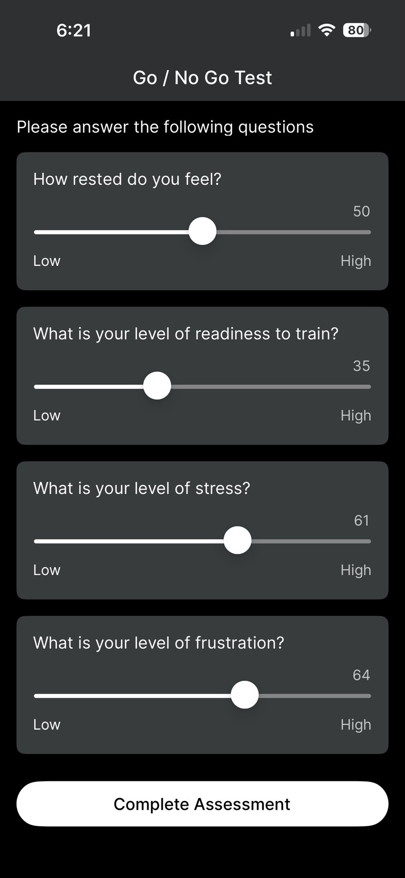 Wahoo training capacity screen showing adjustments made based on mental fatigue data.