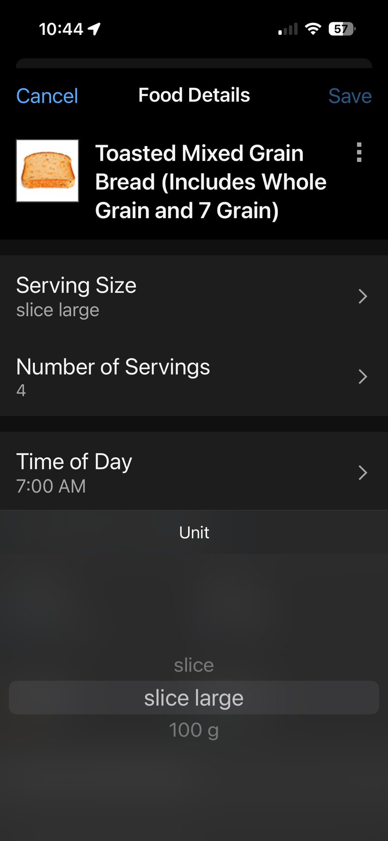 Changing the serving size