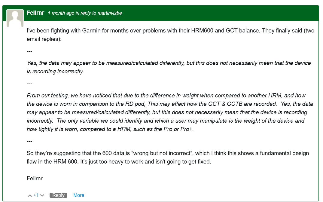 @fellrnr comments on Garmin forums regarding GCT balance issues"