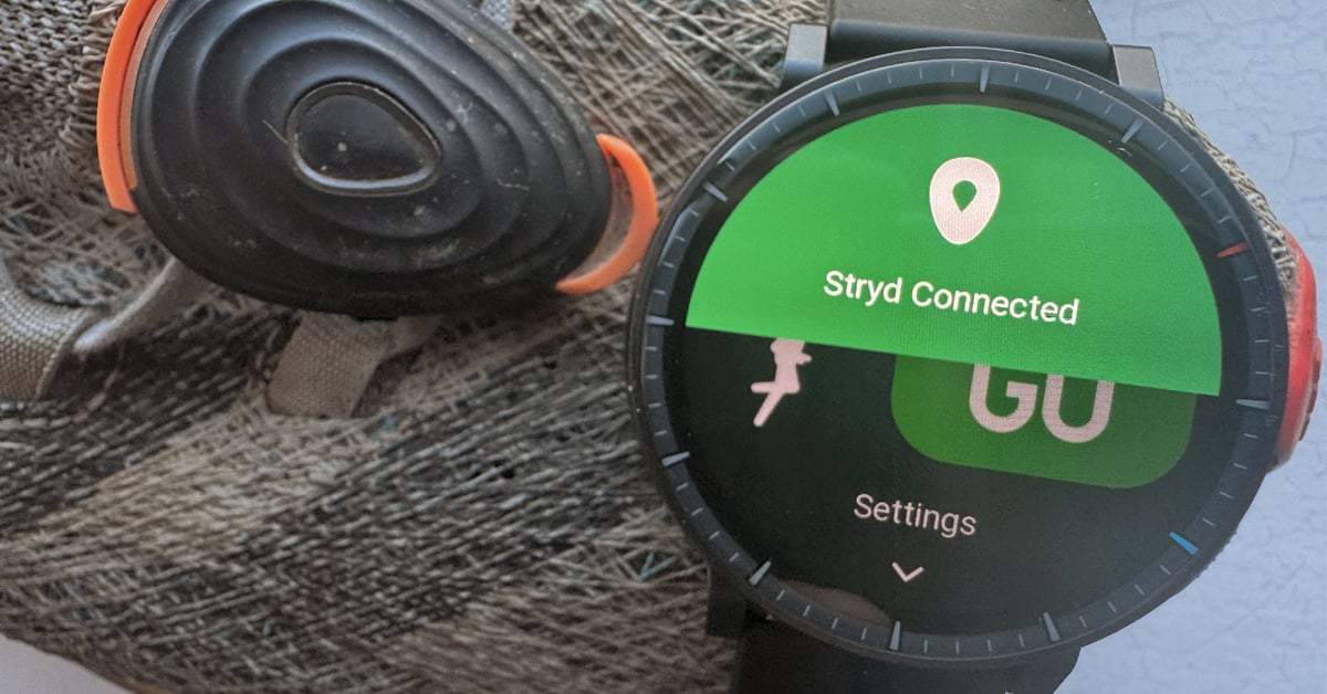 Amazfit Active Max watch screen showing Stryd running power metrics integration