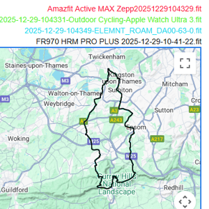amazfit active max GPS Bike route surrey hills overview