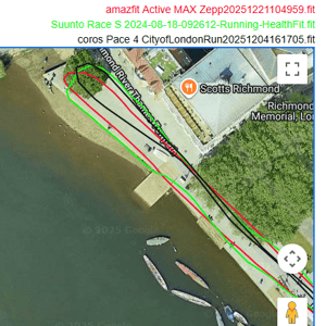 amazfit active max GPS Running test out and back round a riverside tree