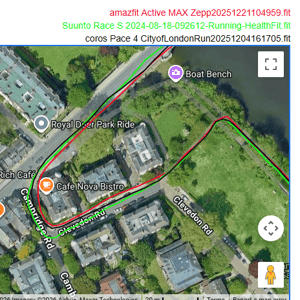amazfit active max GPS Running test trees and roadside walls on pavement