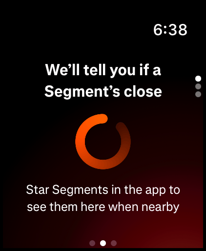 Strava Apple Watch segment page displaying "no starred segments nearby" message