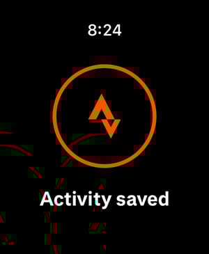 Strava Apple Watch workout completion screen showing successful activity save confirmation