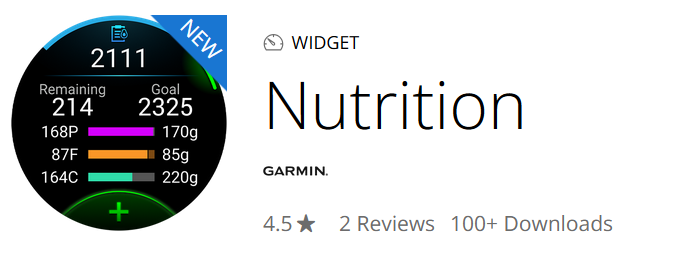 garmin Conenct IQ nutrition widget