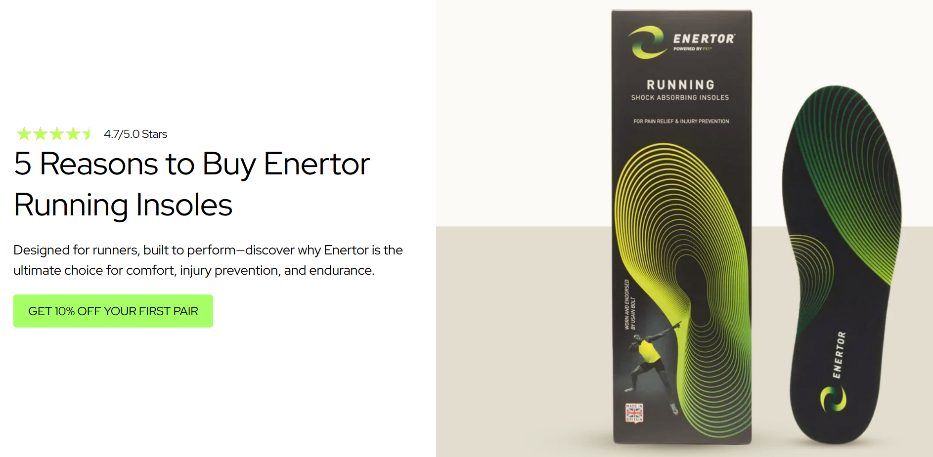 Enertor running insoles — recommended for injury prevention and marathon training support