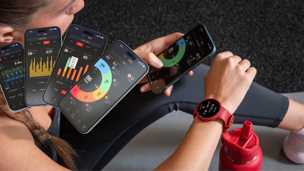 Reebok Connect app ecosystem on smartphone paired with Reebok Rush fitness watch