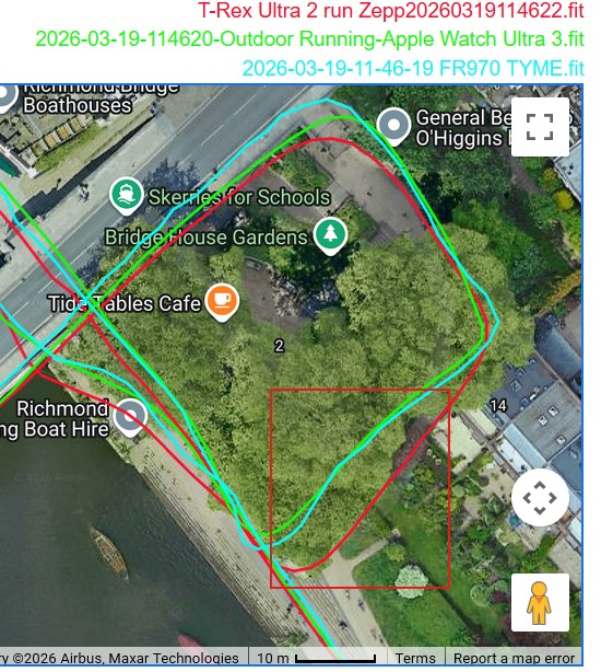 Amazfit T-Rex Ultra 2 GPS Accuracy Test Result - trees and wall cause shifted error