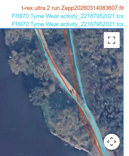 Amazfit T-Rex Ultra 2 GPS Accuracy Test Riverside run - consistent deviation