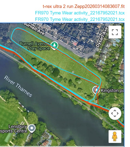 Amazfit T-Rex Ultra 2 GPS Accuracy Test Riverside run - perfect in clear skies