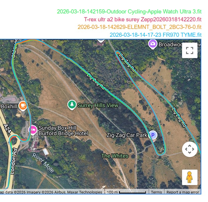 Amazfit T-Rex Ultra 2 GPS Accuracy Test Rural Road Bike Result - Handles switchbacks and roundabout well
