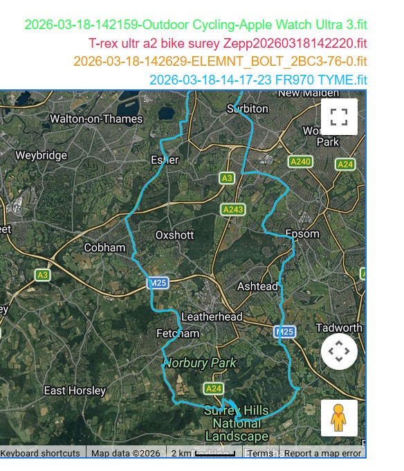 Amazfit T-Rex Ultra 2 GPS Accuracy Test Rural suburban Road Bike Result - route Overview