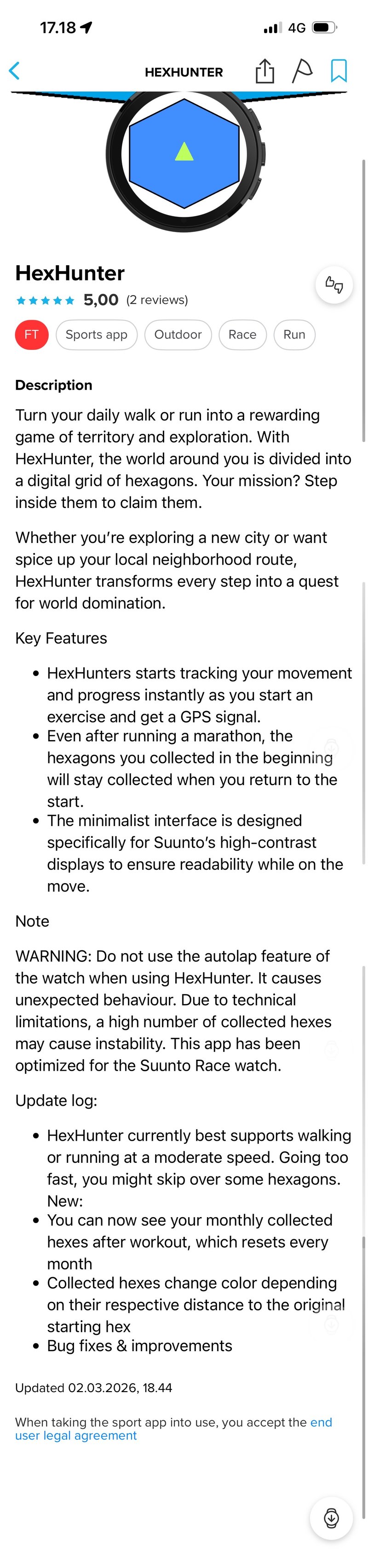 Hexhunter suuntoplus developer app