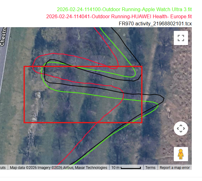 Huawei Watch GT Runner 2 - GPS accuracy switchback test turned before and after the real turn - odd