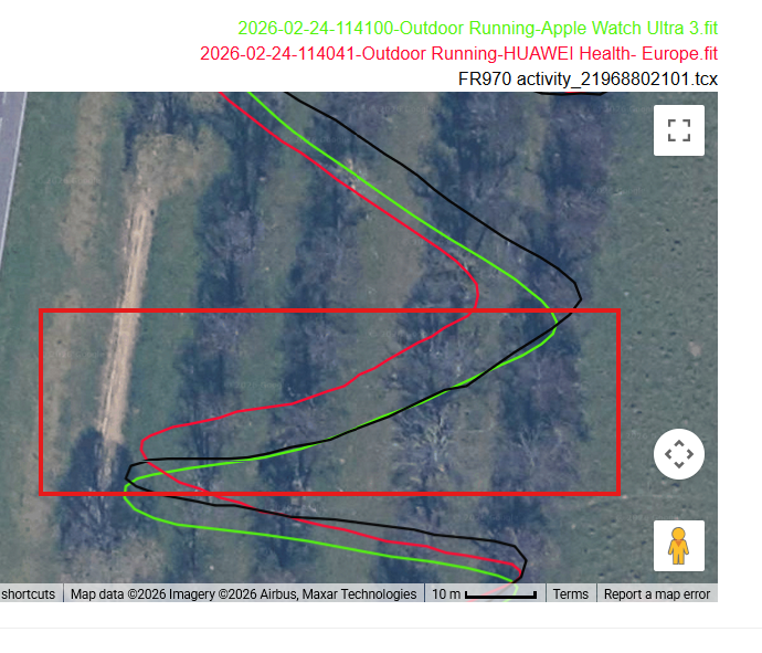 Huawei Watch GT Runner 2 - GPS accuracy switchback test turned before the real turn - odd