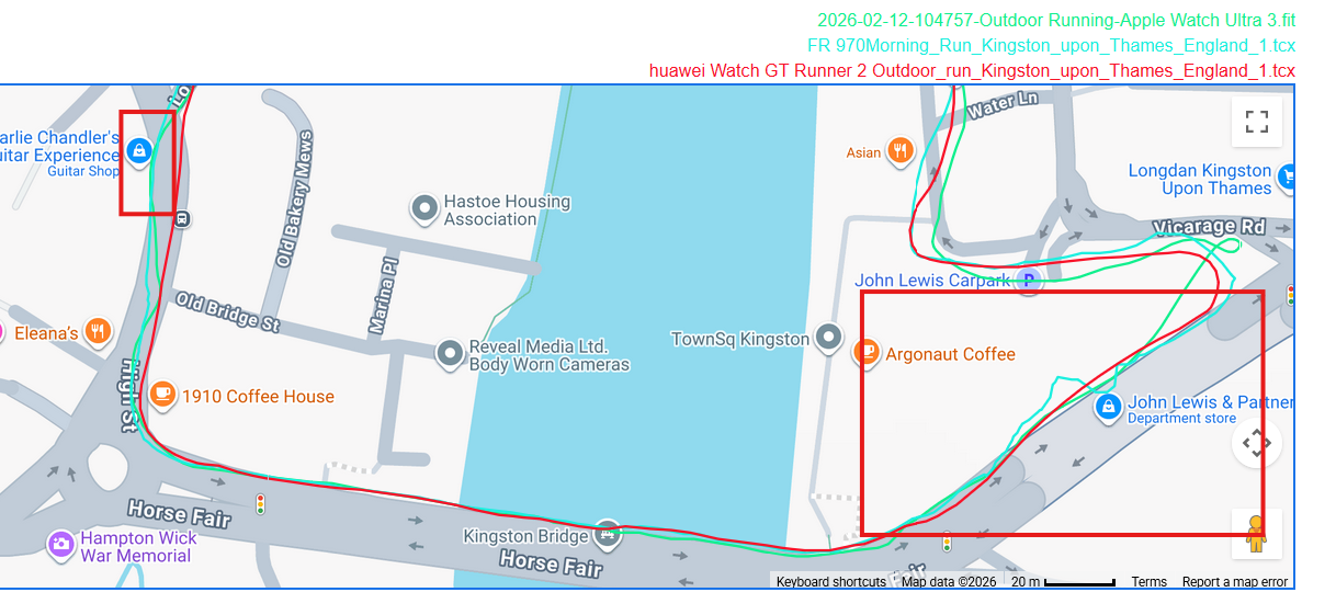 Huawei Watch GT Runner 2 GPS accuracy tunnel test results compared to Garmin and Apple Watch