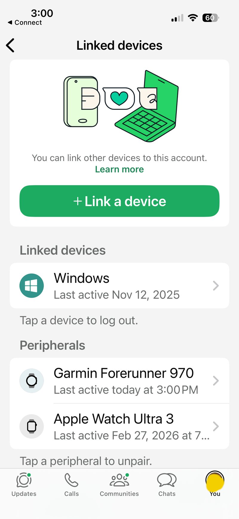I linked my Forerunner 970 to my WhatsApp account