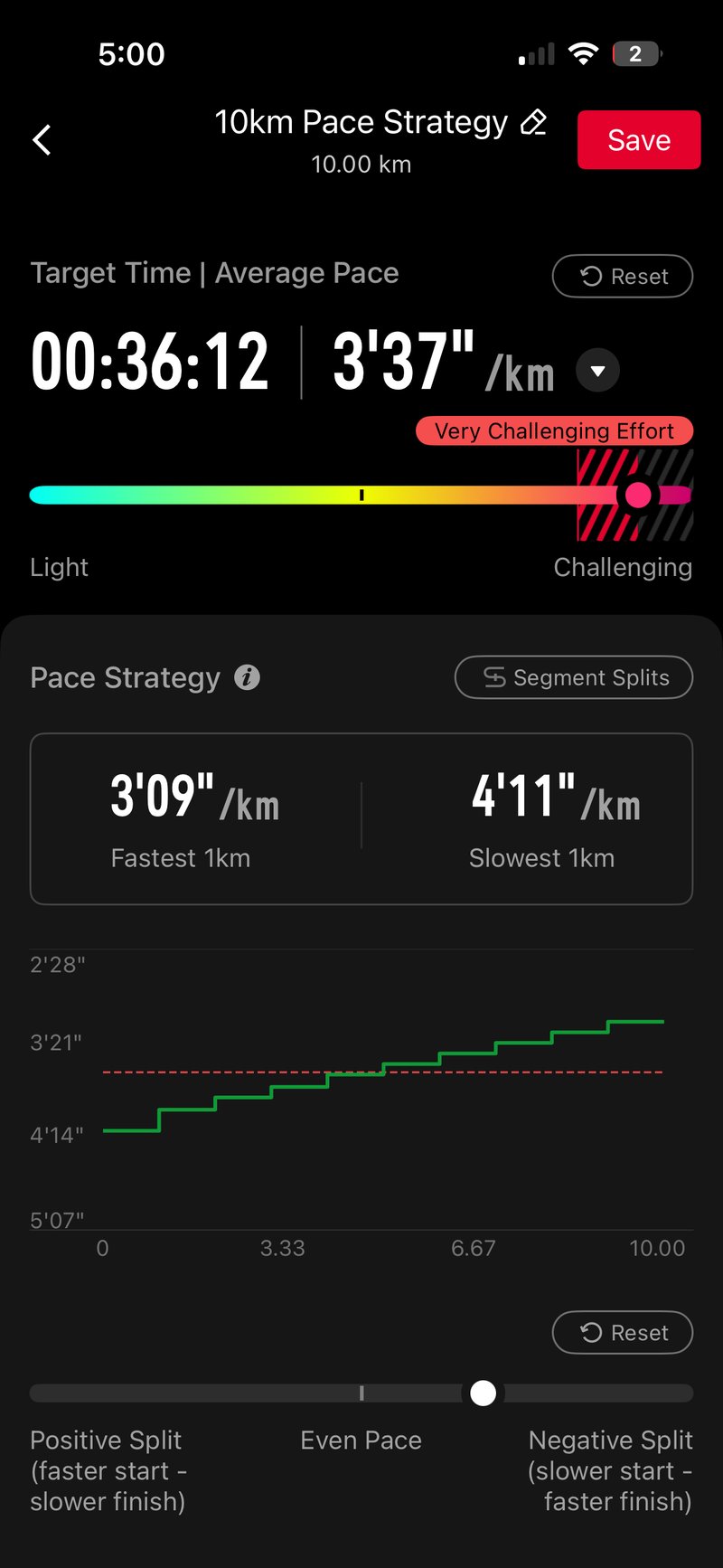 coros Pace Plan Segment negtive split creation on app