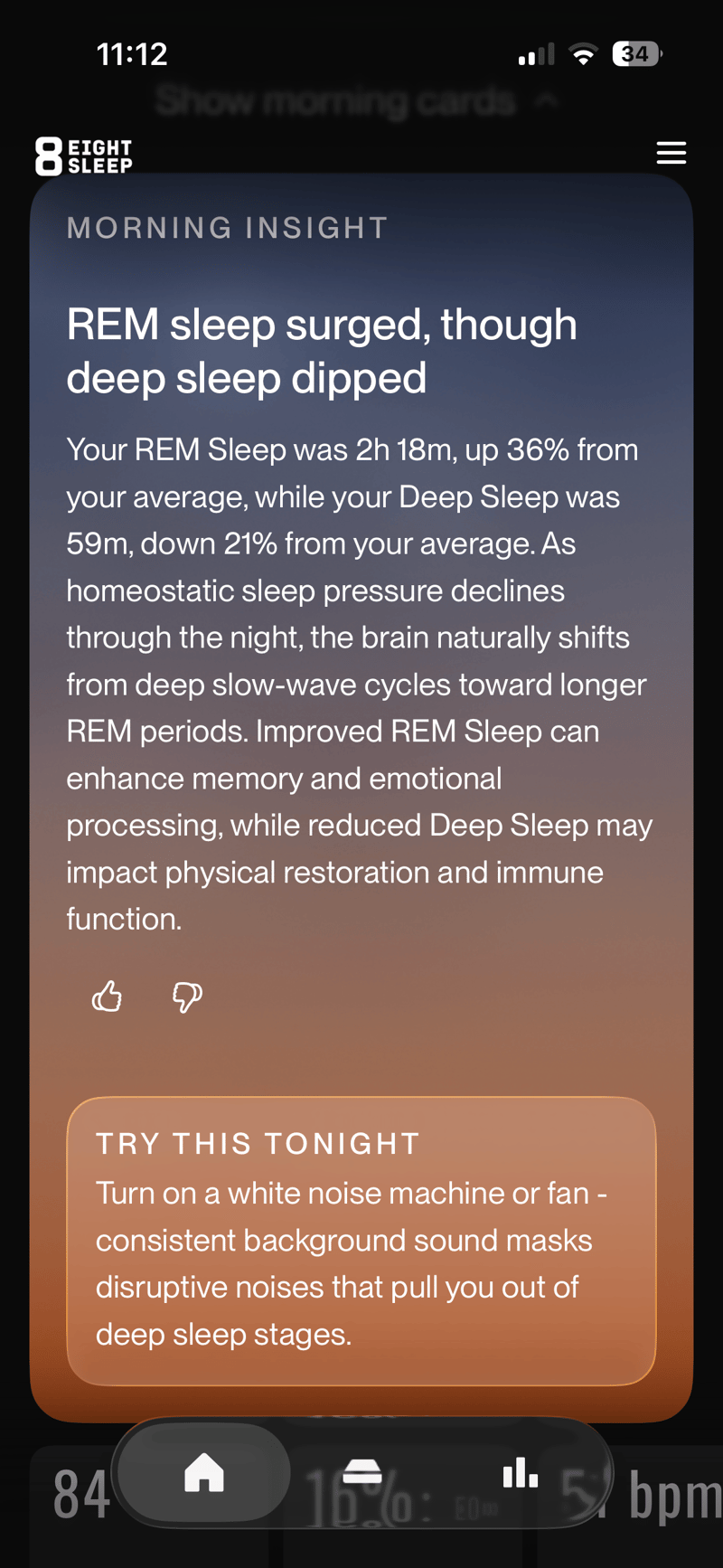Eight Sleep Autopilot 4.0 morning brief explaining the previous night's sleep in plain language