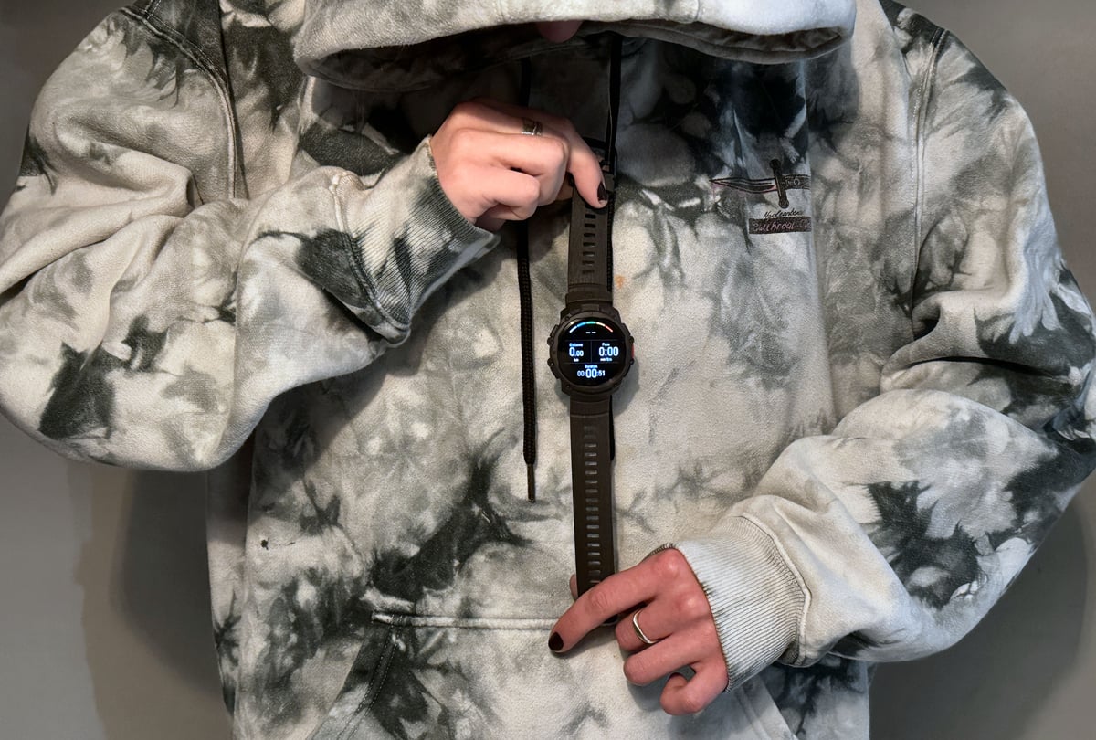 Polar Street X review on wrist showing AMOLED display and eight-screw rugged case design