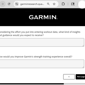Garmin strength survey open text questions on expected insights and improvements to strength training experience