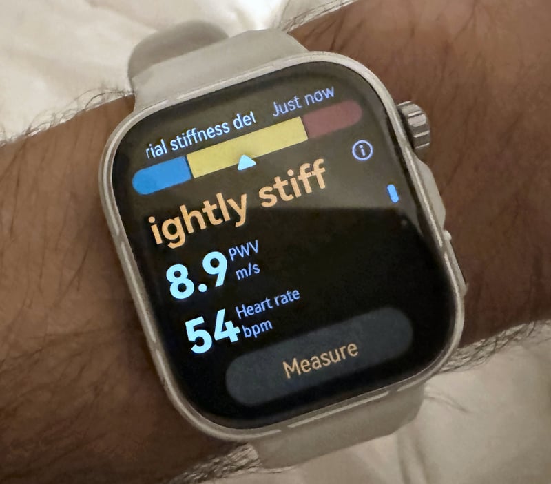 Huawei Watch Fit 5 Pro arterial stiffness reading classed as slightly stiff, a mild concern