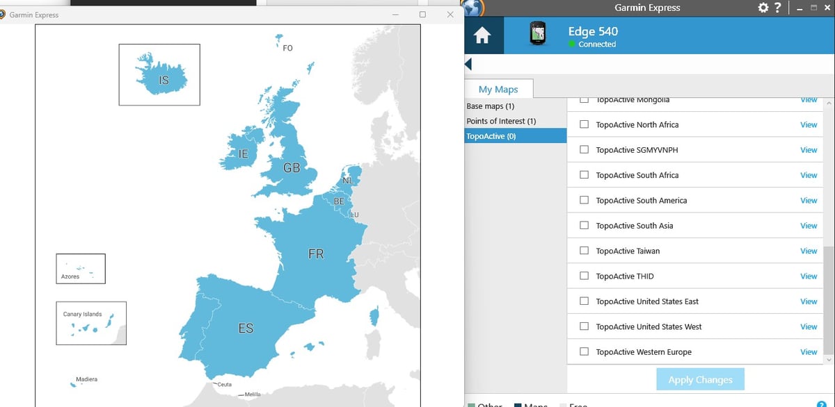 Garmin Edge 540 installing TopoActive 2026.10 map pack