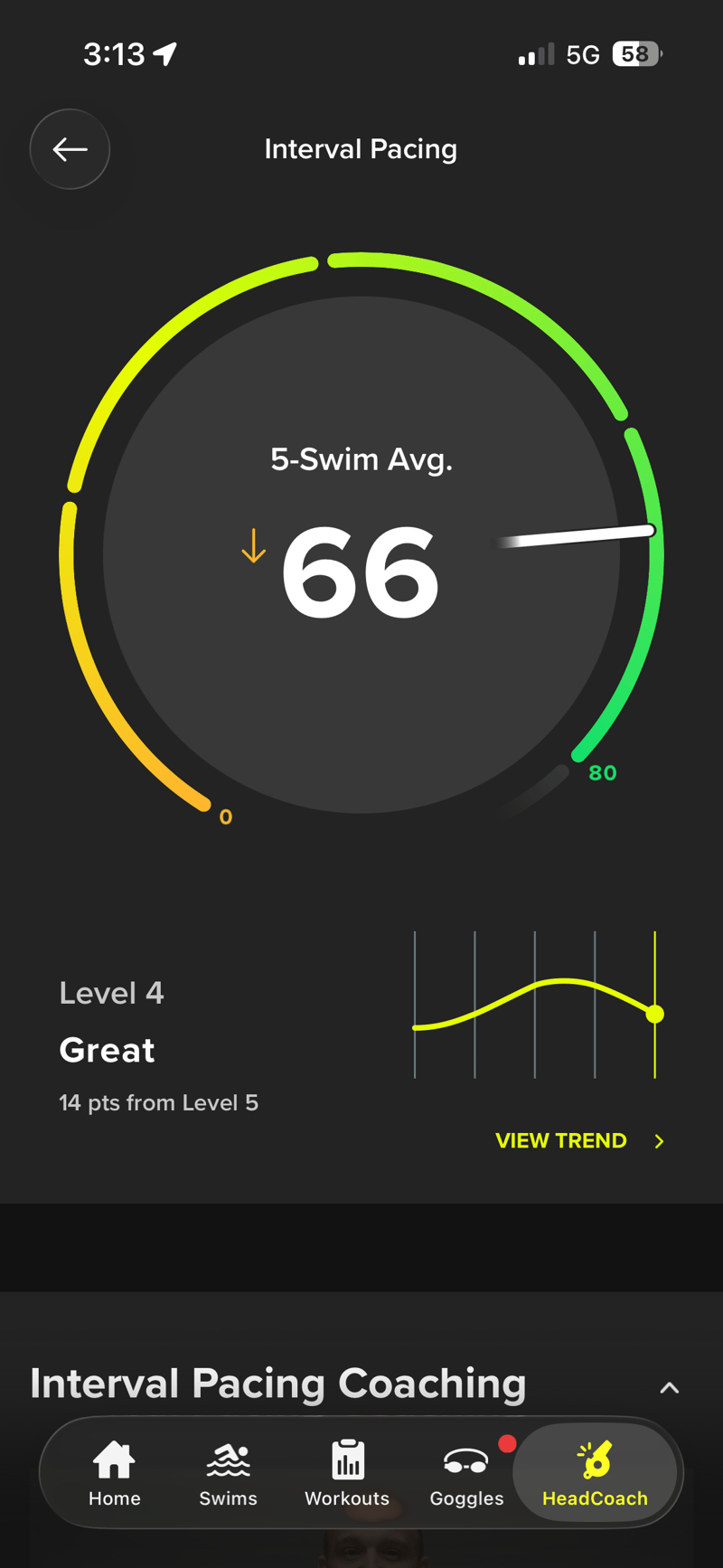 Form Smart Swim 2 LT goggles Interval PACING Score