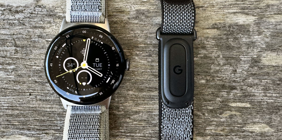 Google Fitbit Air shown next to Google Pixel Watch 4 - sharing the same ecosystem